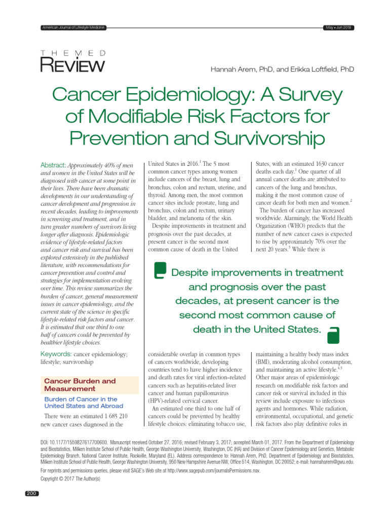 Cancer Epidemiology : A Survey of Modifiable Risk Factors For ...