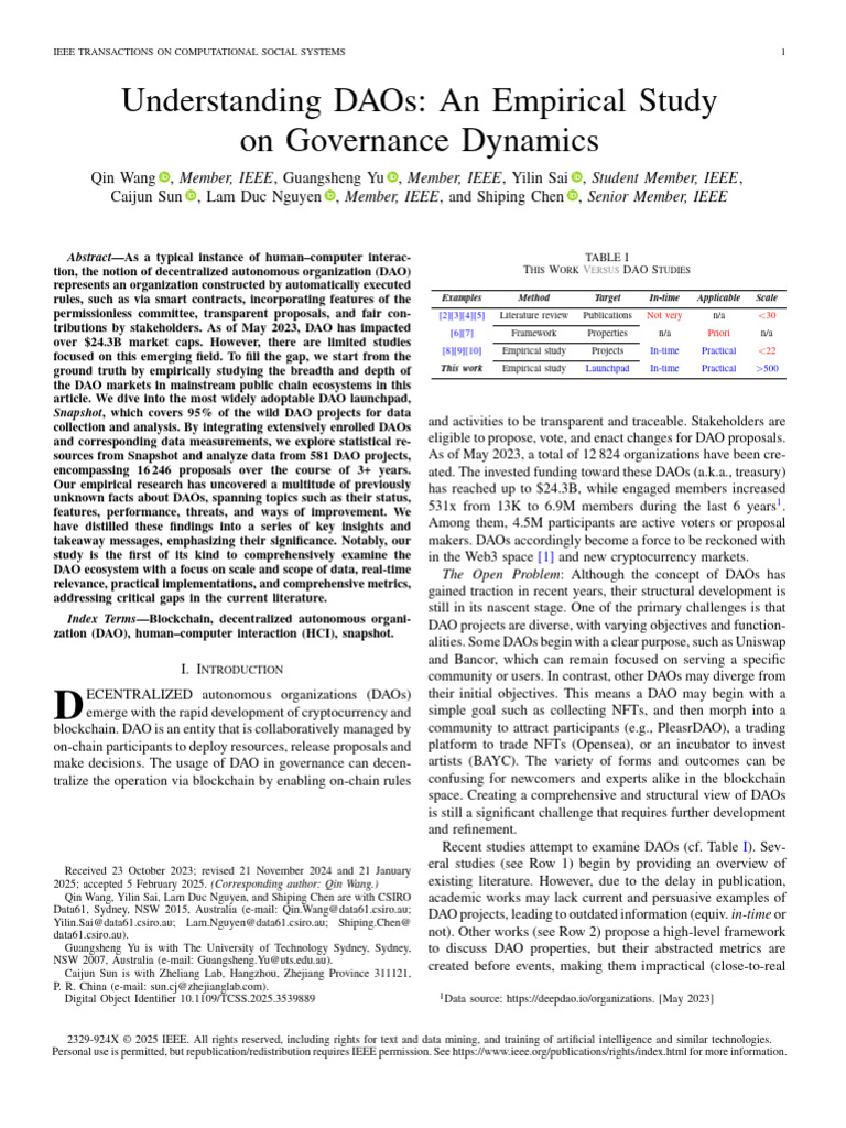 Understanding DAOs An Empirical Study | PDF | Governance | Cryptocurrency