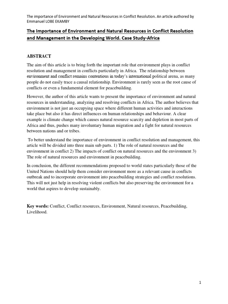 Environment's Role in Conflict Resolution | PDF | Peacebuilding ...