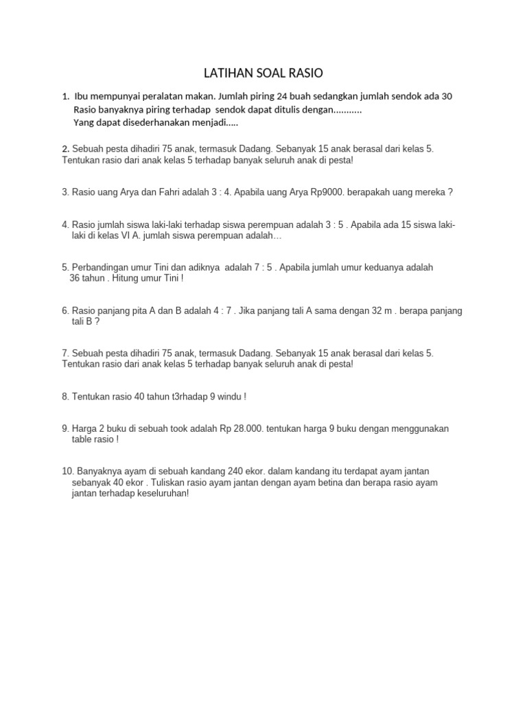 Soal Latihan Rasio Anak dan Ayam | PDF
