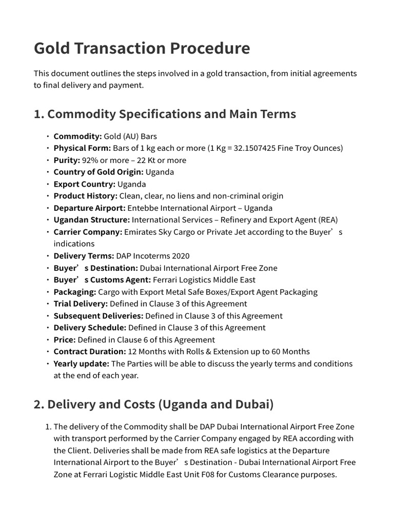 Gold Transport Procedure to Dubai | PDF | Pro Forma | Invoice