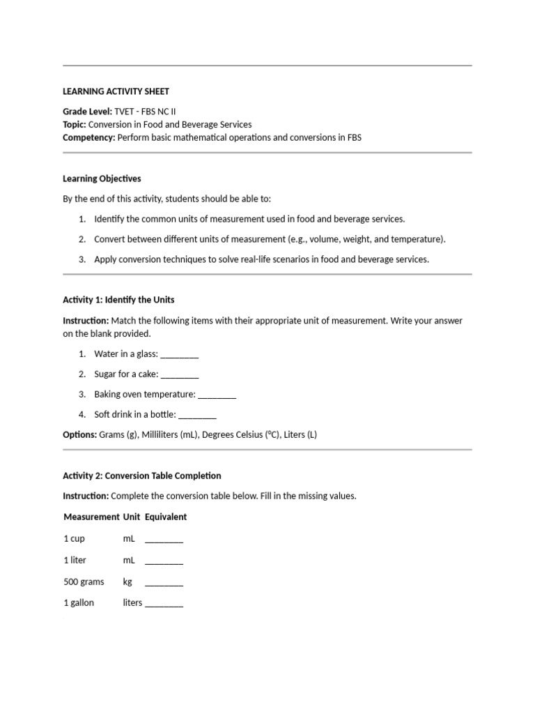 FBS Measurement and Conversion Guide | PDF