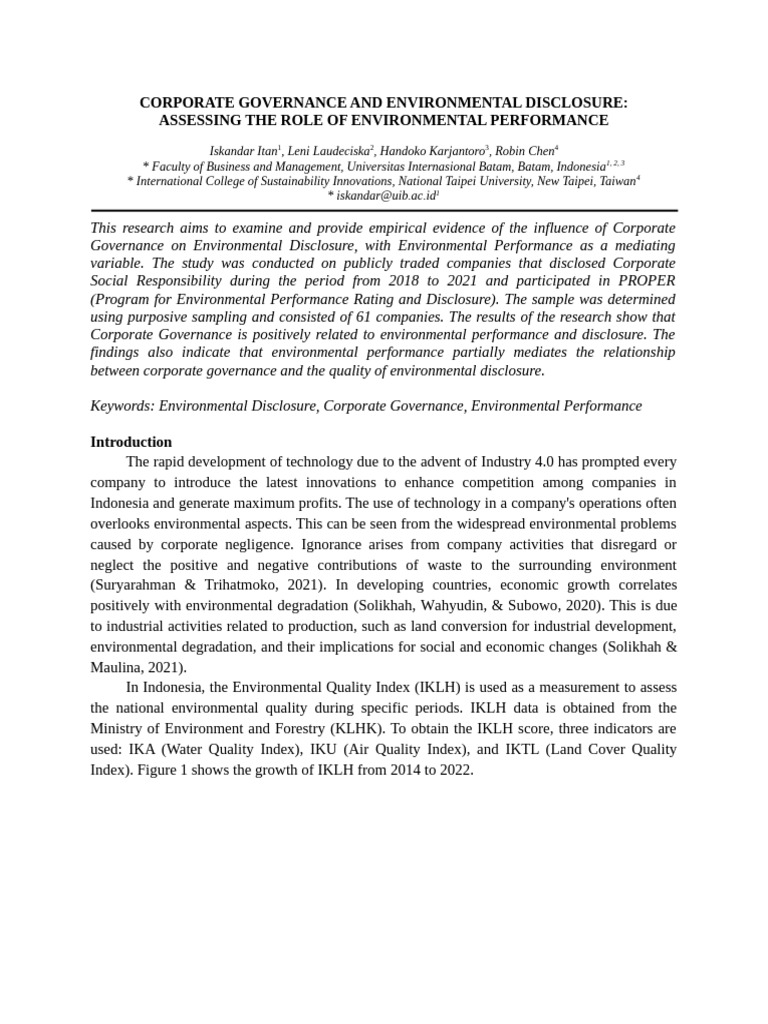 Corporate Governance & Environmental Disclosure | PDF | Coefficient Of ...