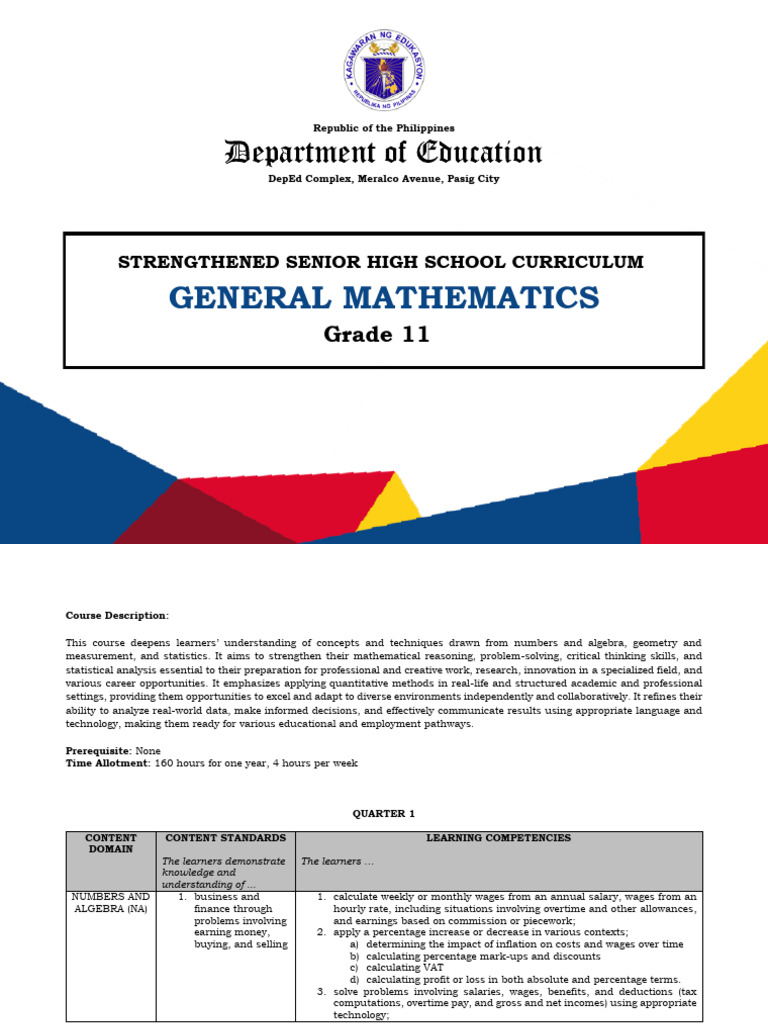 Grade 11 General Mathematics Curriculum | PDF | Student's T Test ...