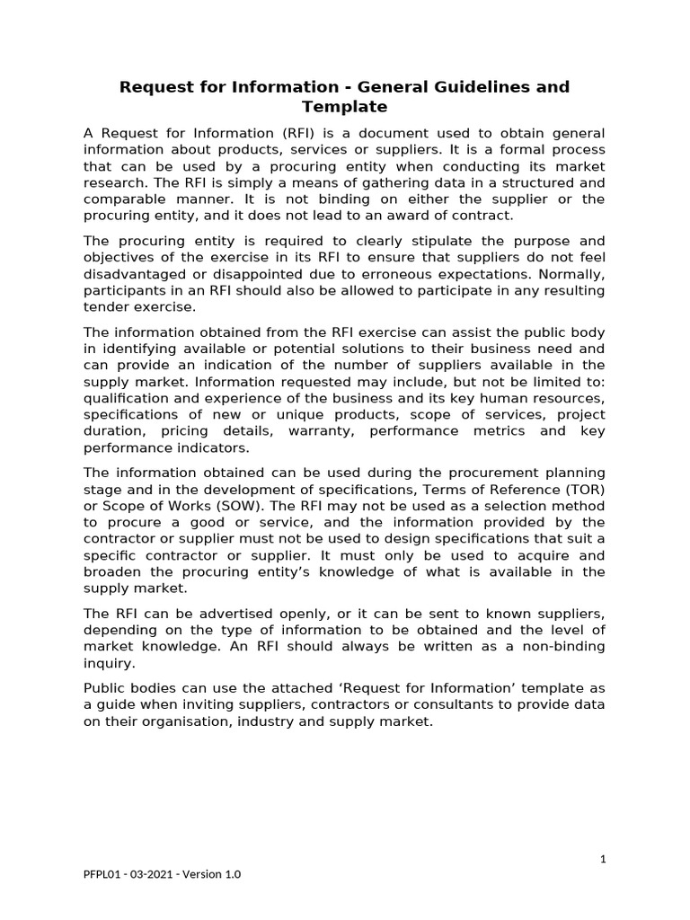 Request For Information Guideline and Template | PDF | Request For ...