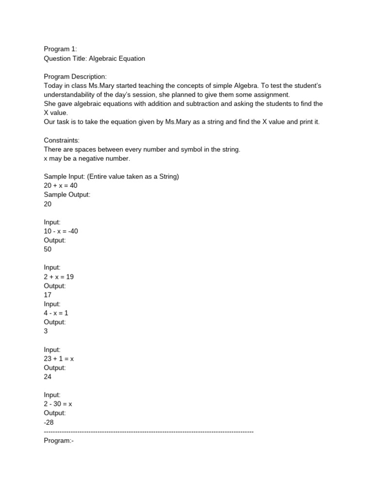 Python Programs for Algebra and Strings | PDF | String (Computer ...