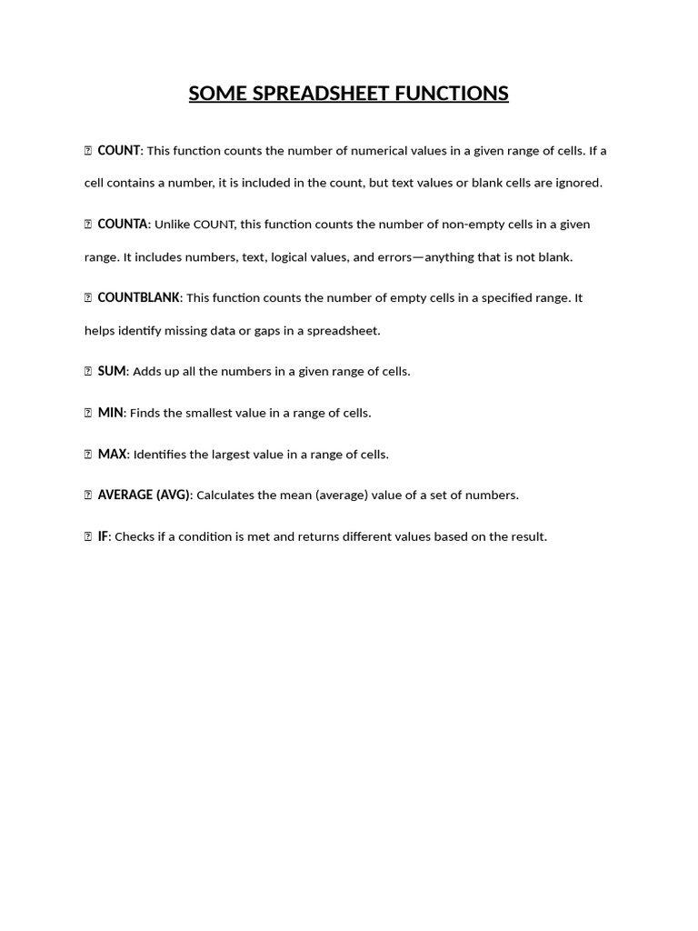 Some Spreadsheet Functions | PDF