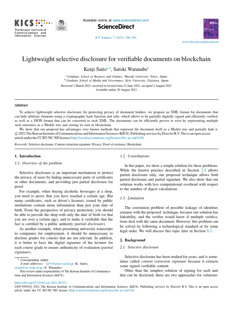 Lightweight Selective Disclosure For Verifiable Documents On 2021 ICT ...