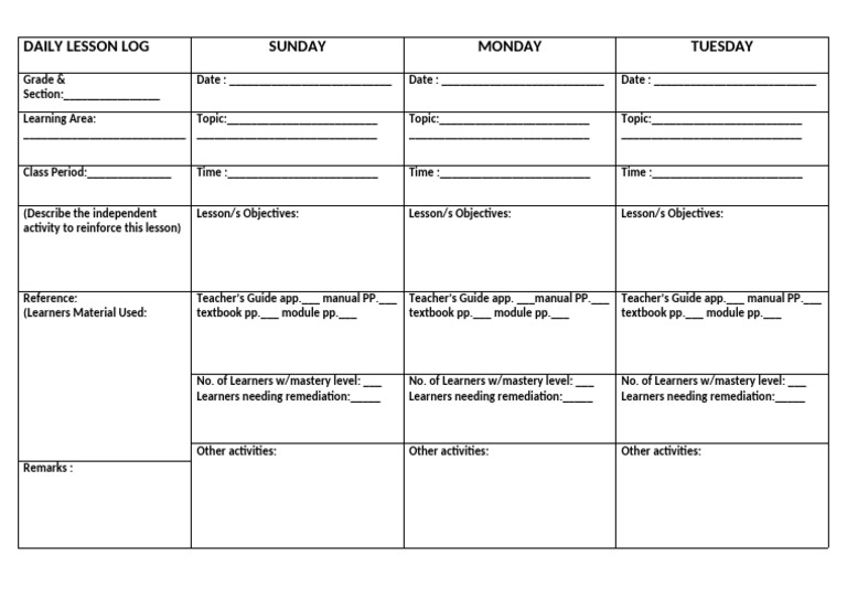 Daily Lesson Log | PDF