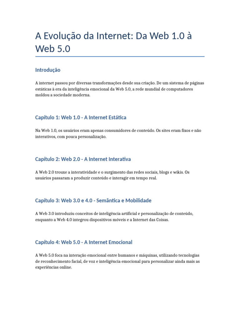 Evolução da Internet: Web 1.0 a 5.0 | PDF
