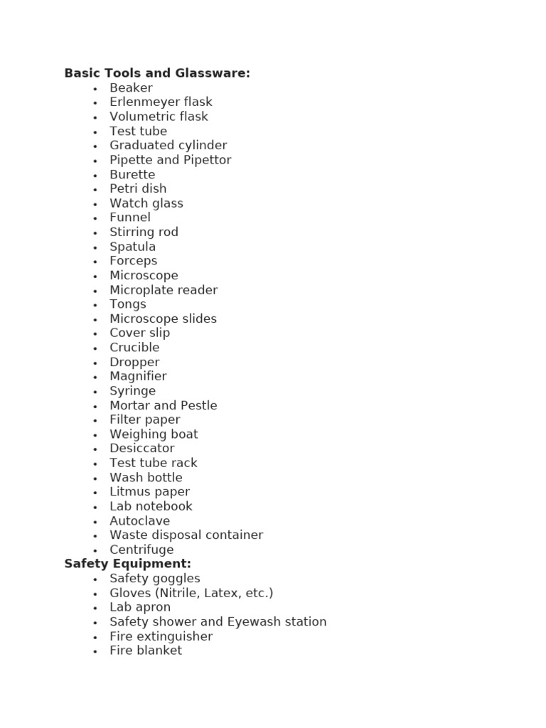 Basic Tools and Glassware | PDF