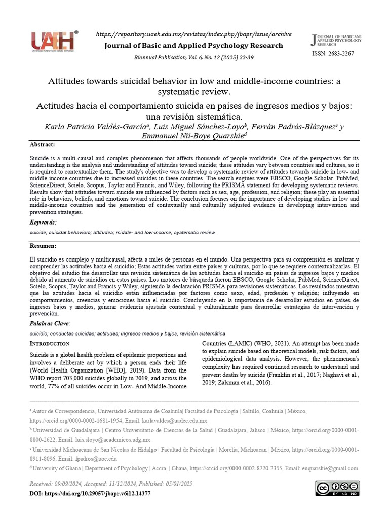 Attitudes Toward Suicide in LAMICs | PDF | Attitude (Psychology) | Suicide