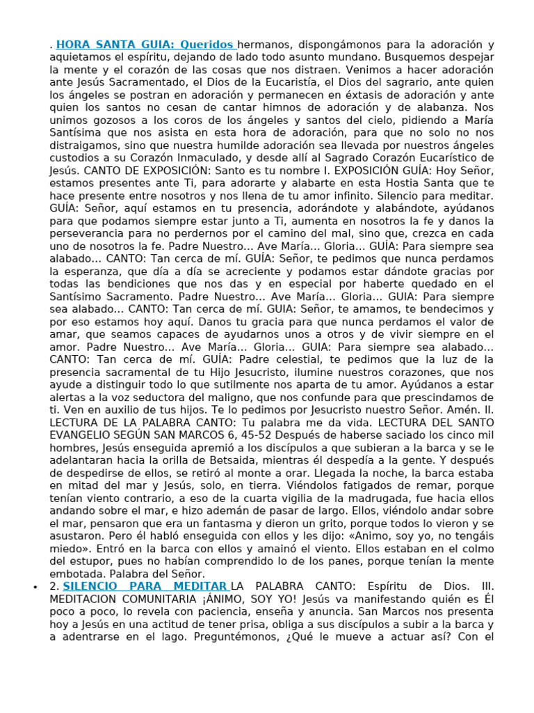 Guía para la Hora Santa de Adoración | PDF | eucaristía | María, madre ...