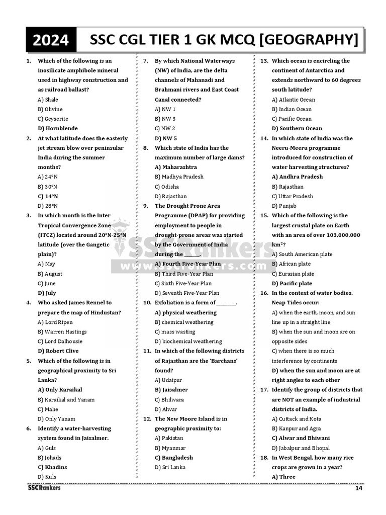 SSC CGL 2024 Geography MCQs Guide | PDF | Radiation | Physical Geography