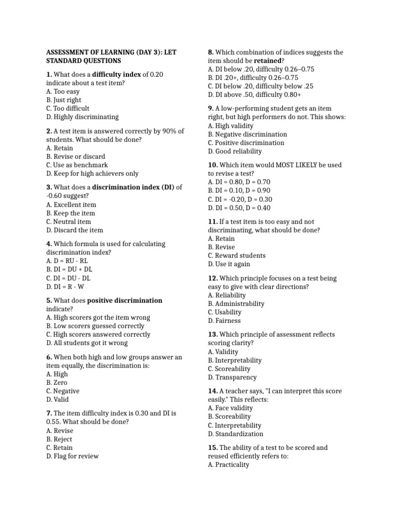 Test Item Analysis and Assessment Principles | PDF | Educational ...
