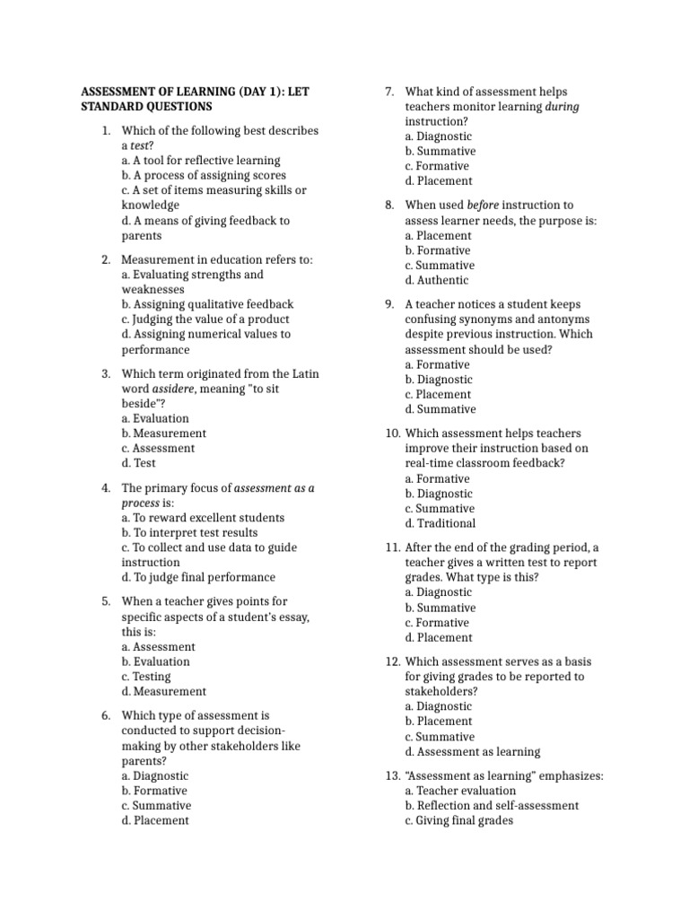 Assessment of Learning (Day 1) | PDF | Educational Assessment | Learning