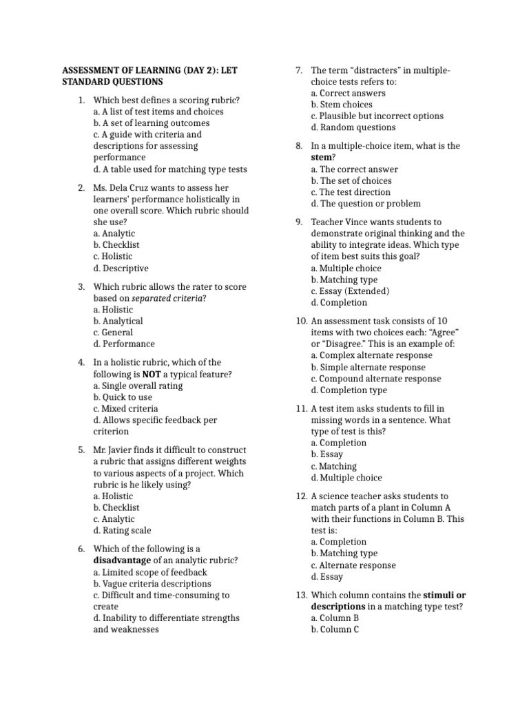 Assessment of Learning (Day 2) | PDF | Educational Assessment ...