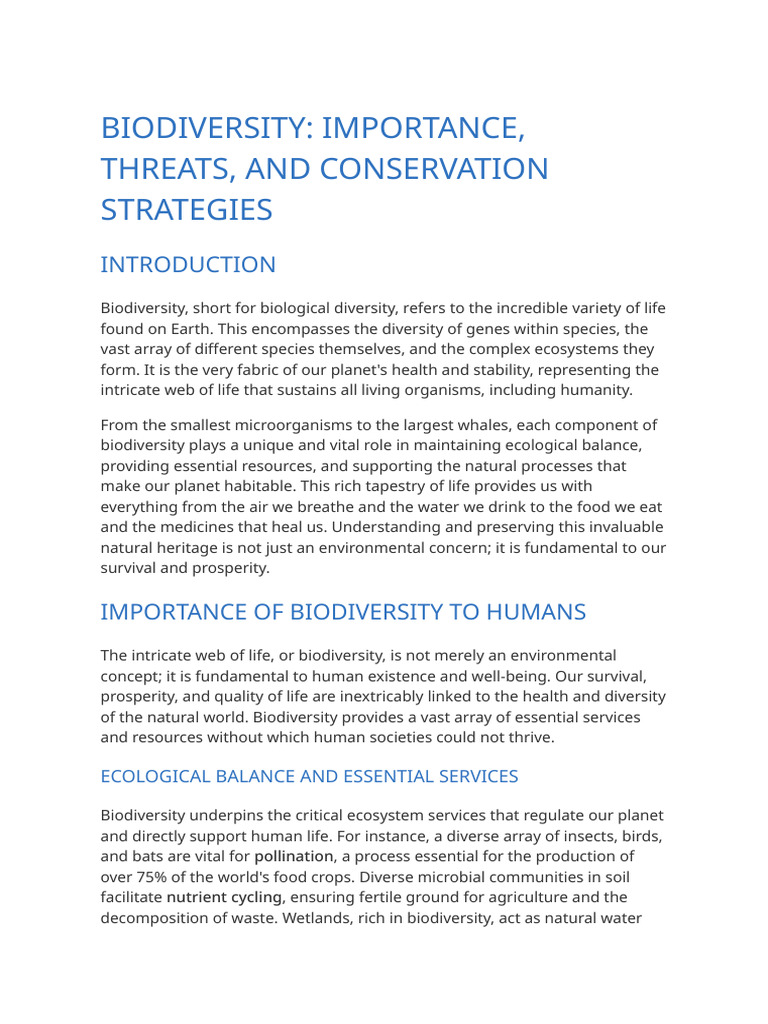 Biodiversity: Importance and Threats | PDF | Biodiversity ...