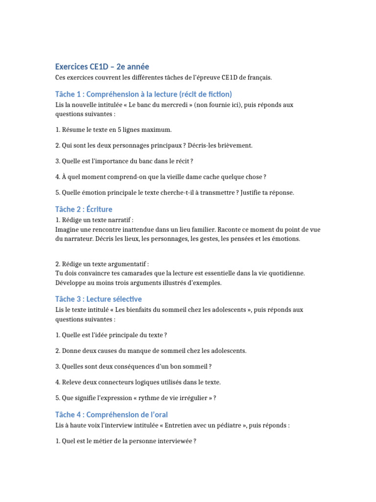 Exercices CE1D Français 2025 | PDF