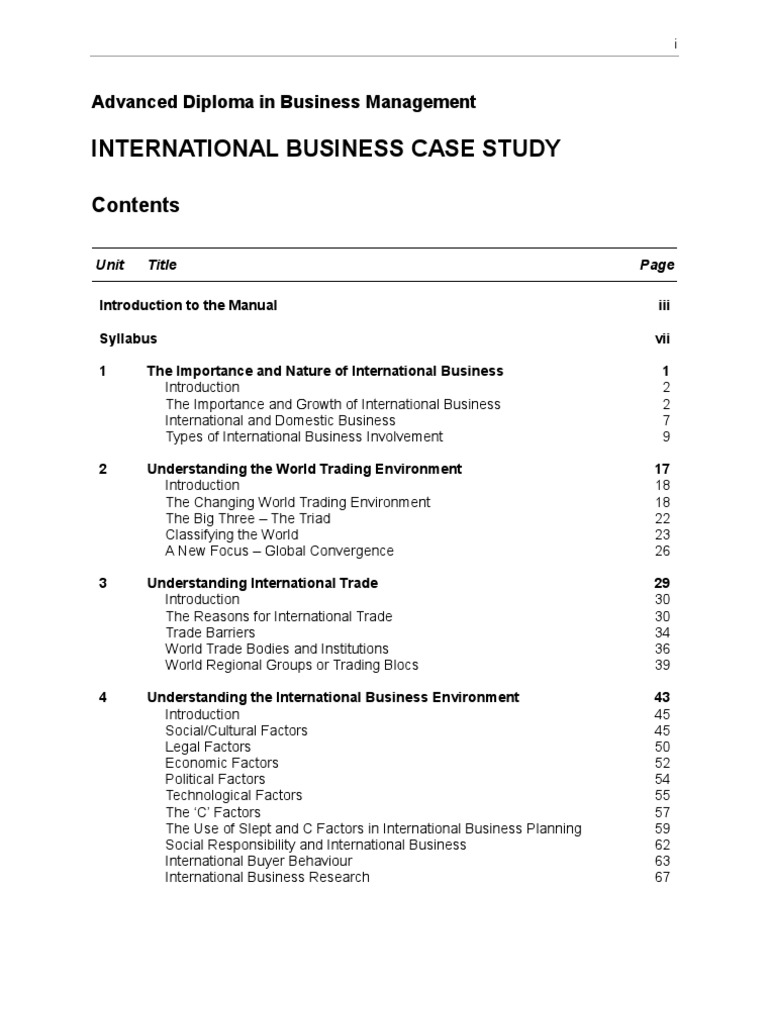 international business case study with solution pdf