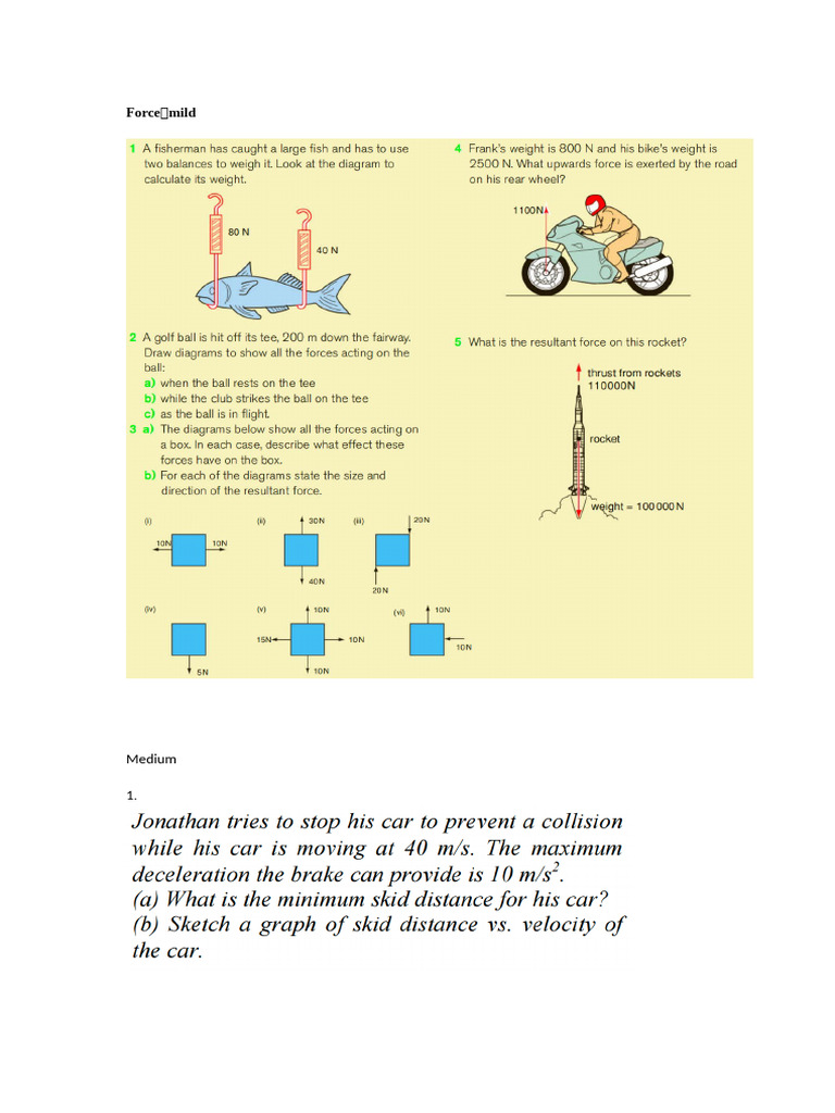 Basic Force and Motion Worksheet | PDF