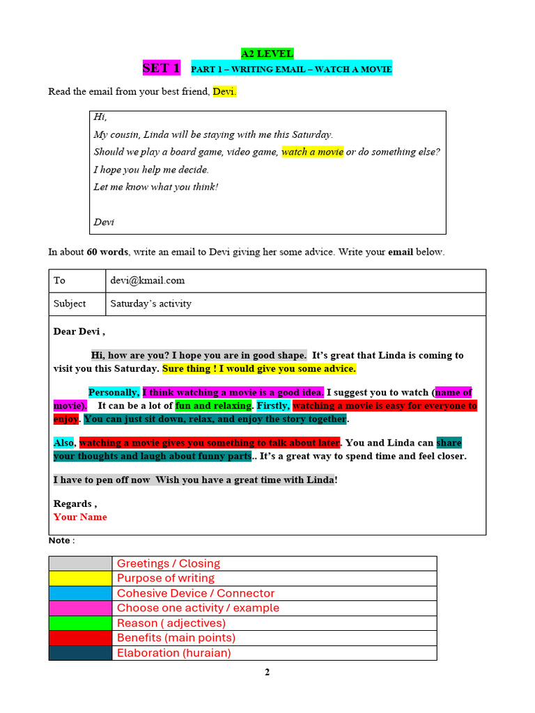 Email Advice for Saturday Activities | PDF