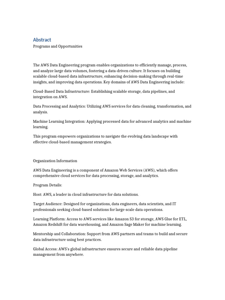 AWS Data Engineering Program Overview | PDF | Cloud Computing ...