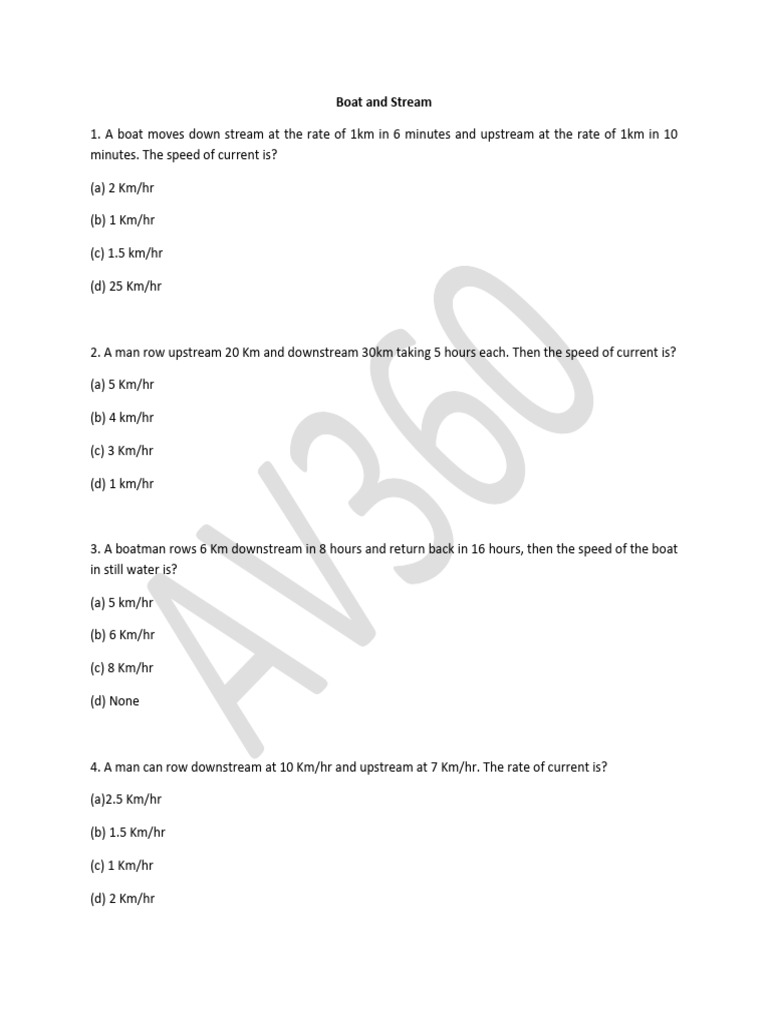 Boat and Stream Speed Calculations | PDF | Speed | River