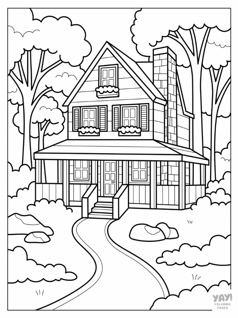 Architecture Coloring Pages American Farmhouse With Porch | PDF