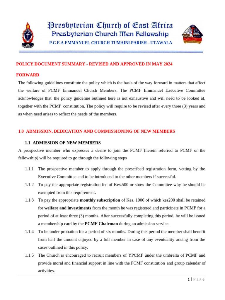 PCMF Membership Guidelines and Welfare Policy | PDF