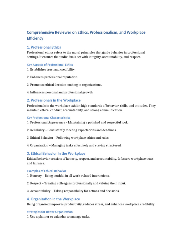 Ethics and Professionalism in the Workplace | PDF | Accountability ...