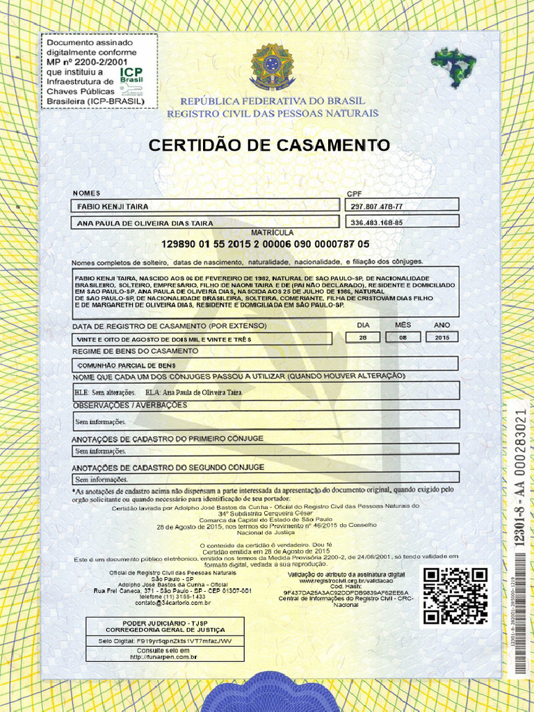 Certidão-Casamento Ana Paula-Frente | PDF