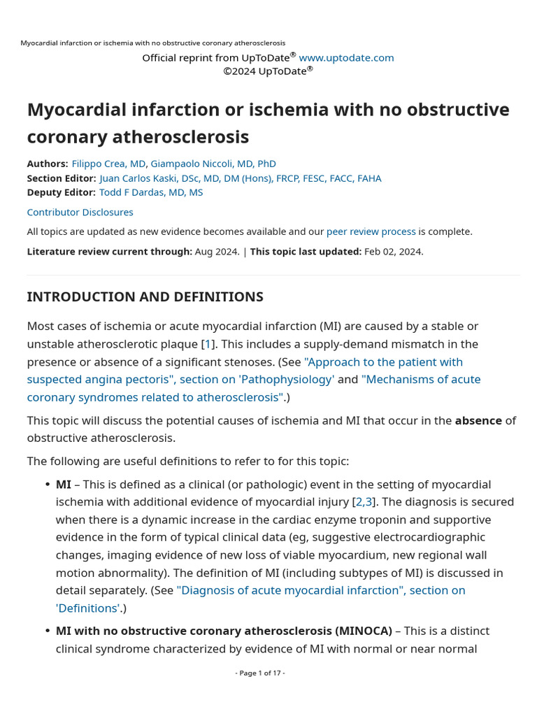 Myocardial Infarction or Ischemia With No Obstructive Coronary ...