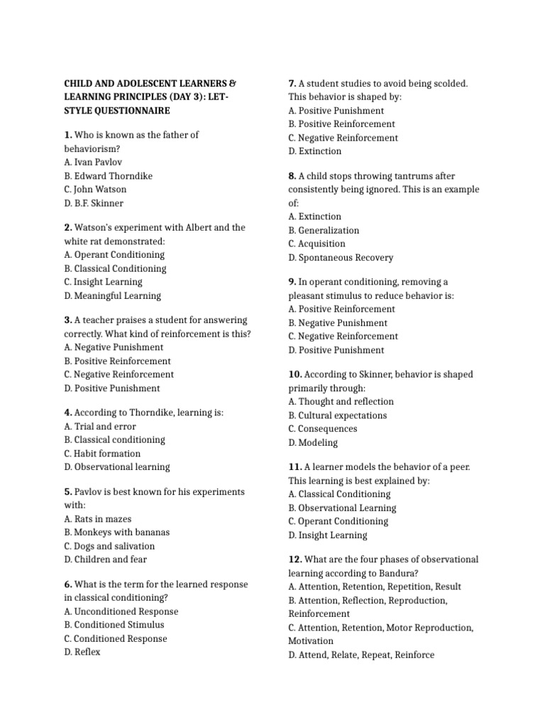 Child and Adolescent Learners (Day 4) | PDF | Classical Conditioning ...