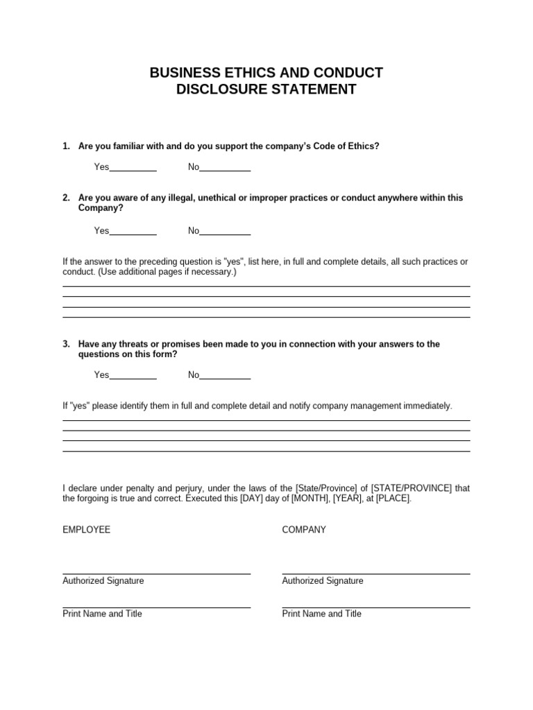 Business Ethics and Conduct Disclosure Statement | PDF
