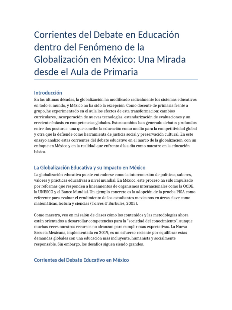 Debates Educativos en la Globalización Mexicana | PDF | Plan de ...