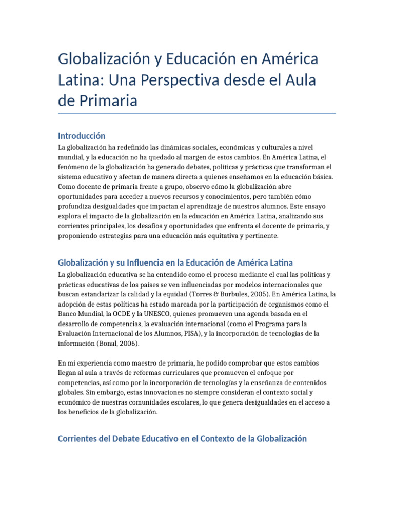 Impacto de la Globalización en Educación Primaria | PDF | Enseñando ...