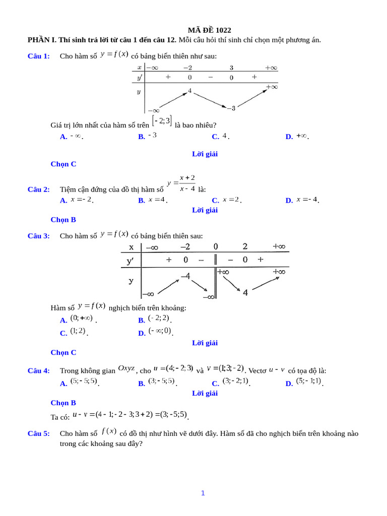 Đề số 121022 - Lời giải | PDF