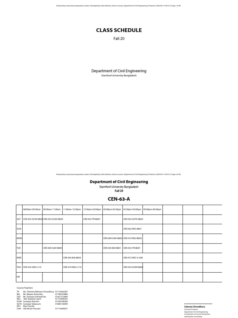 Civil Engineering Fall 2020 Schedule | PDF | Academic Administration ...