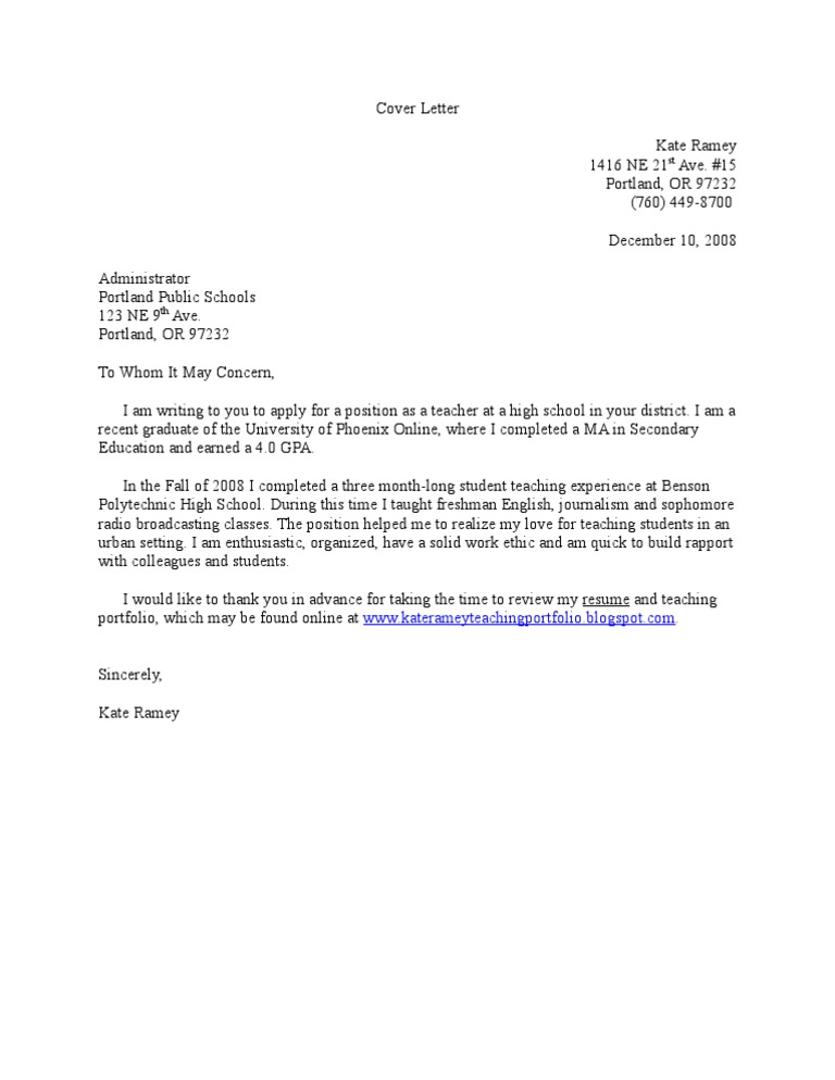Teacher Cover Letter Resume PDF - 1709844650