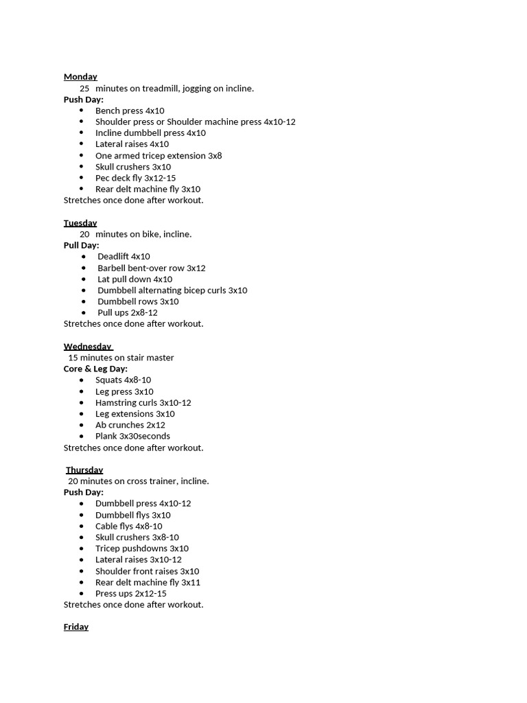 Weekly Workout Plan: Strength & Cardio | PDF
