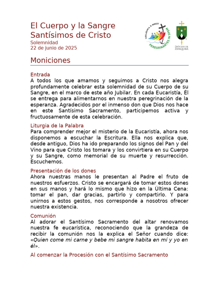 Solemnidad Del Cuerpo y La Sangre Santísimos de Cristo Ciclo C 2025 MOF ...