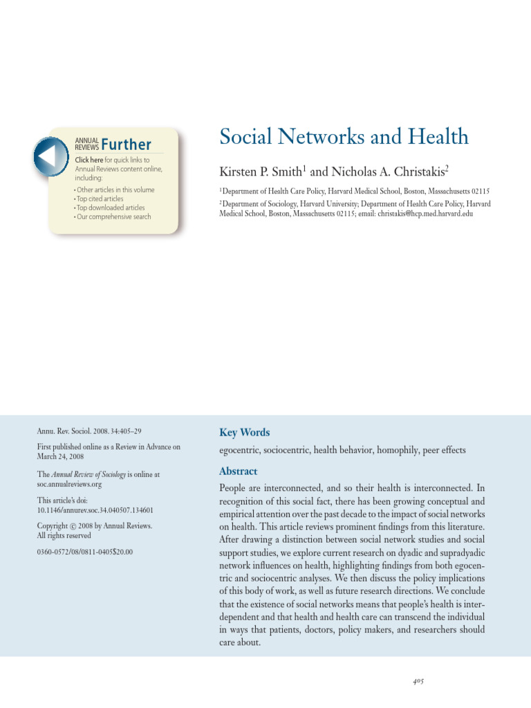 088 Social Networks and Health | PDF | Social Network | Sociology