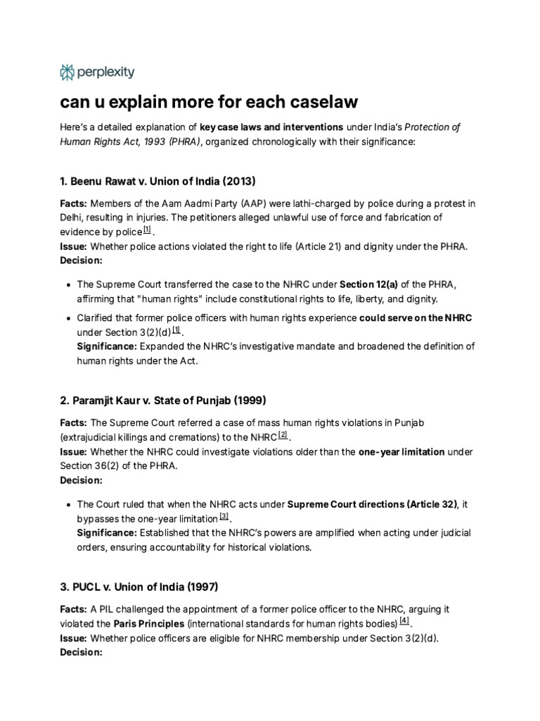Key Human Rights Cases in India | PDF | Supreme Court Of The United ...