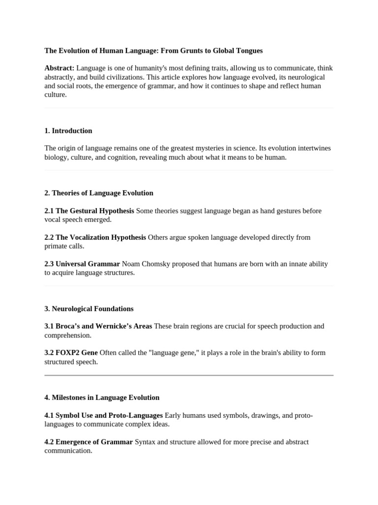 Language Evolution: From Grunts to Grammar | PDF | Origin Of Language ...