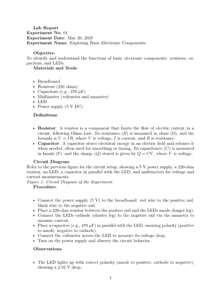 Basic Electronic Components Lab Report | PDF | Capacitor | Electrical ...