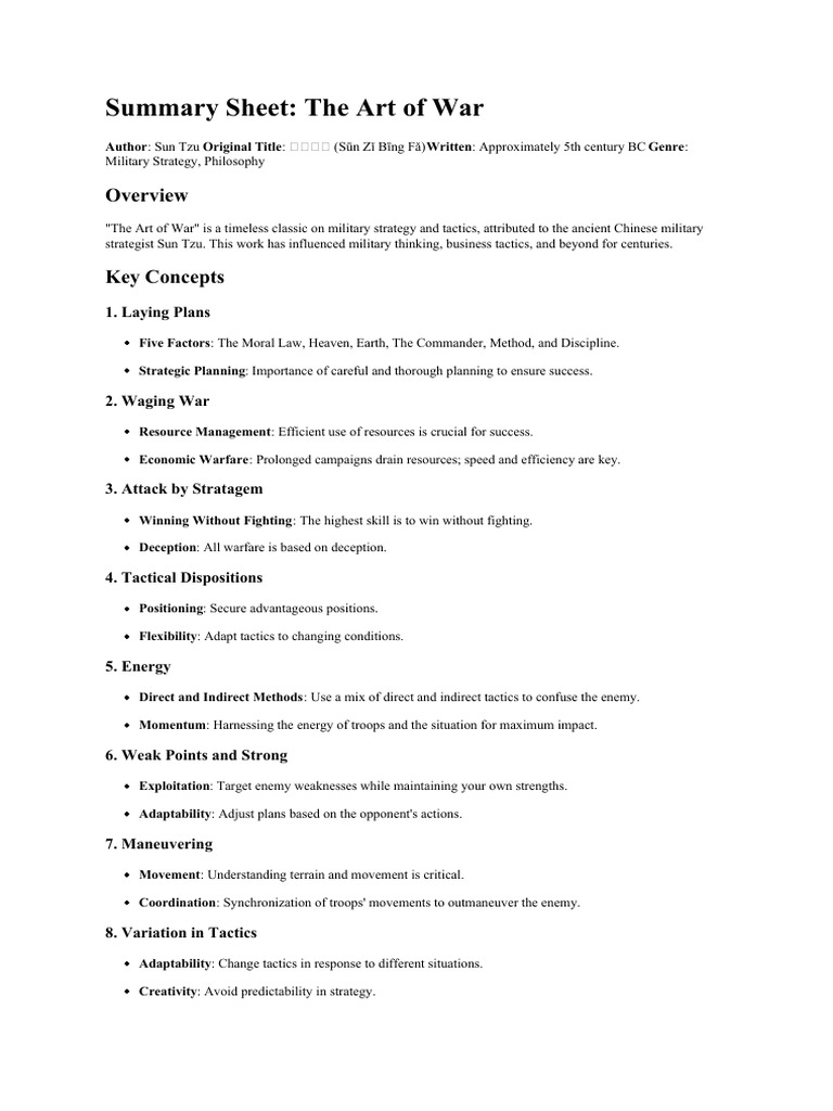 Key Insights from The Art of War | PDF | The Art Of War | Military Strategy