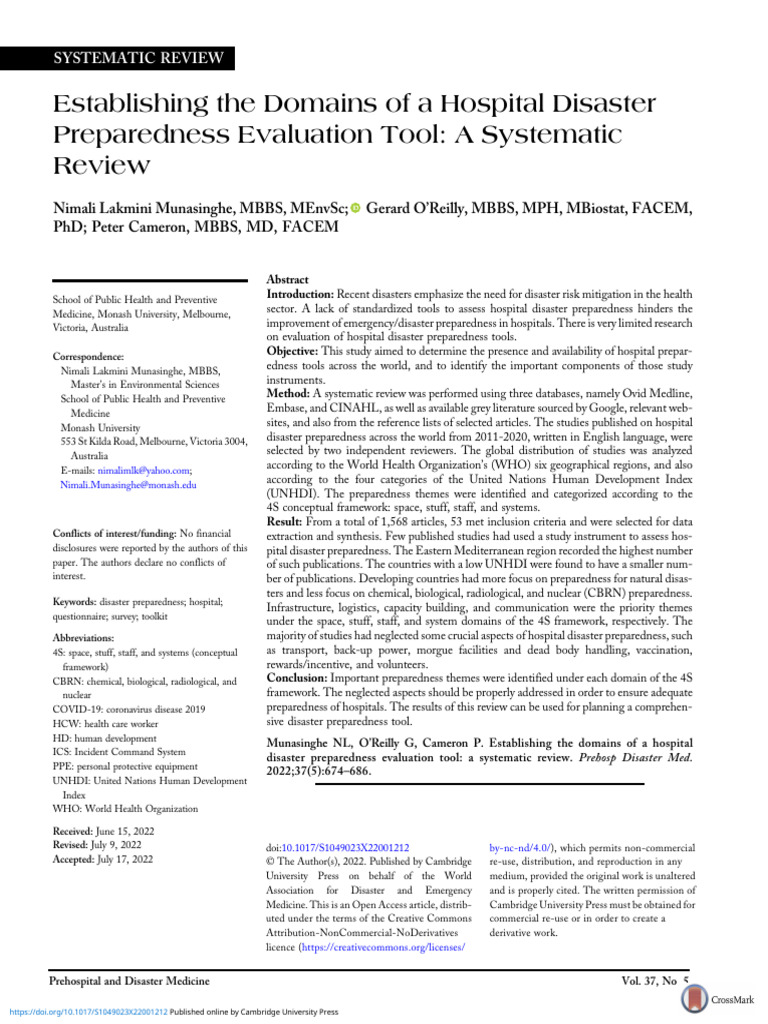 Establishing The Domains of A Hospital Disaster Preparedness Evaluation ...