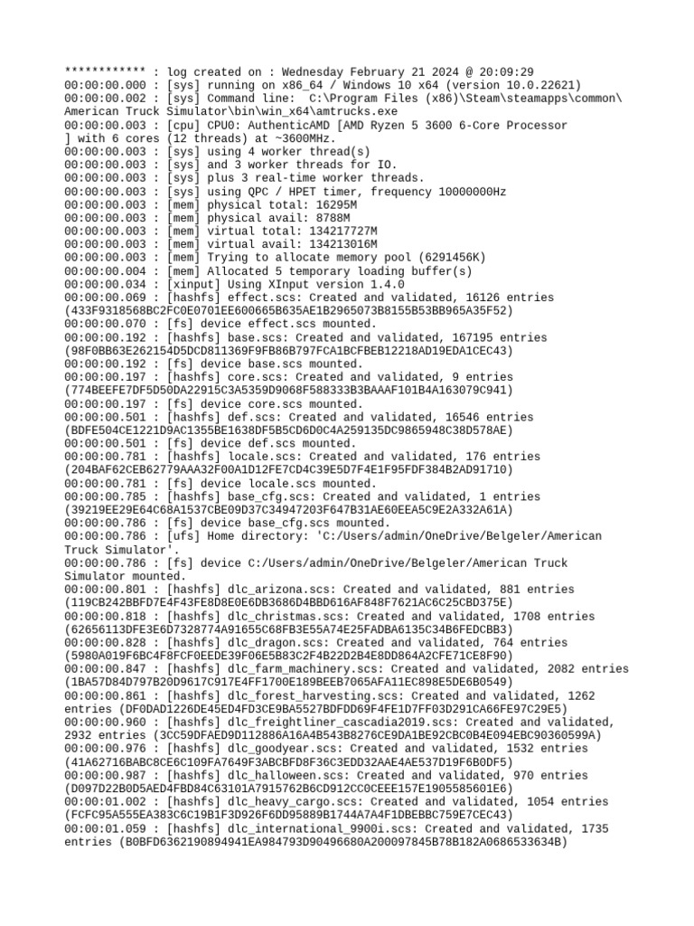 American Truck Simulator Log File | PDF | Thread (Computing) | Computing