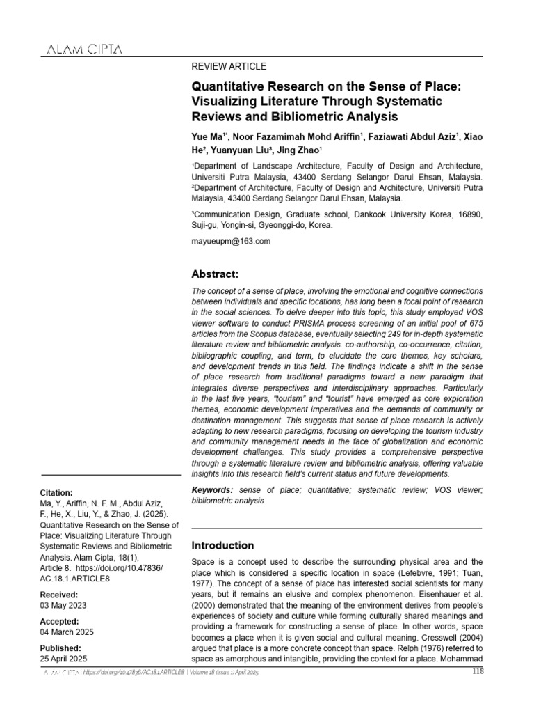 Sense of Place: Systematic Review Insights | PDF | Systematic Review ...